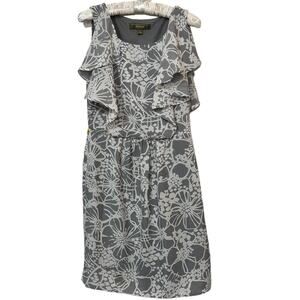 Melonie Grey Floral Woman's Midi Knee Length Dress SZ6